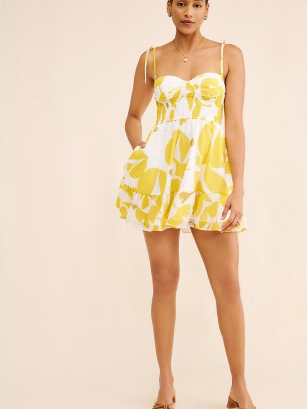 HUTCH Anthropologie Tie Strap Smocked Bodice Mini Dress